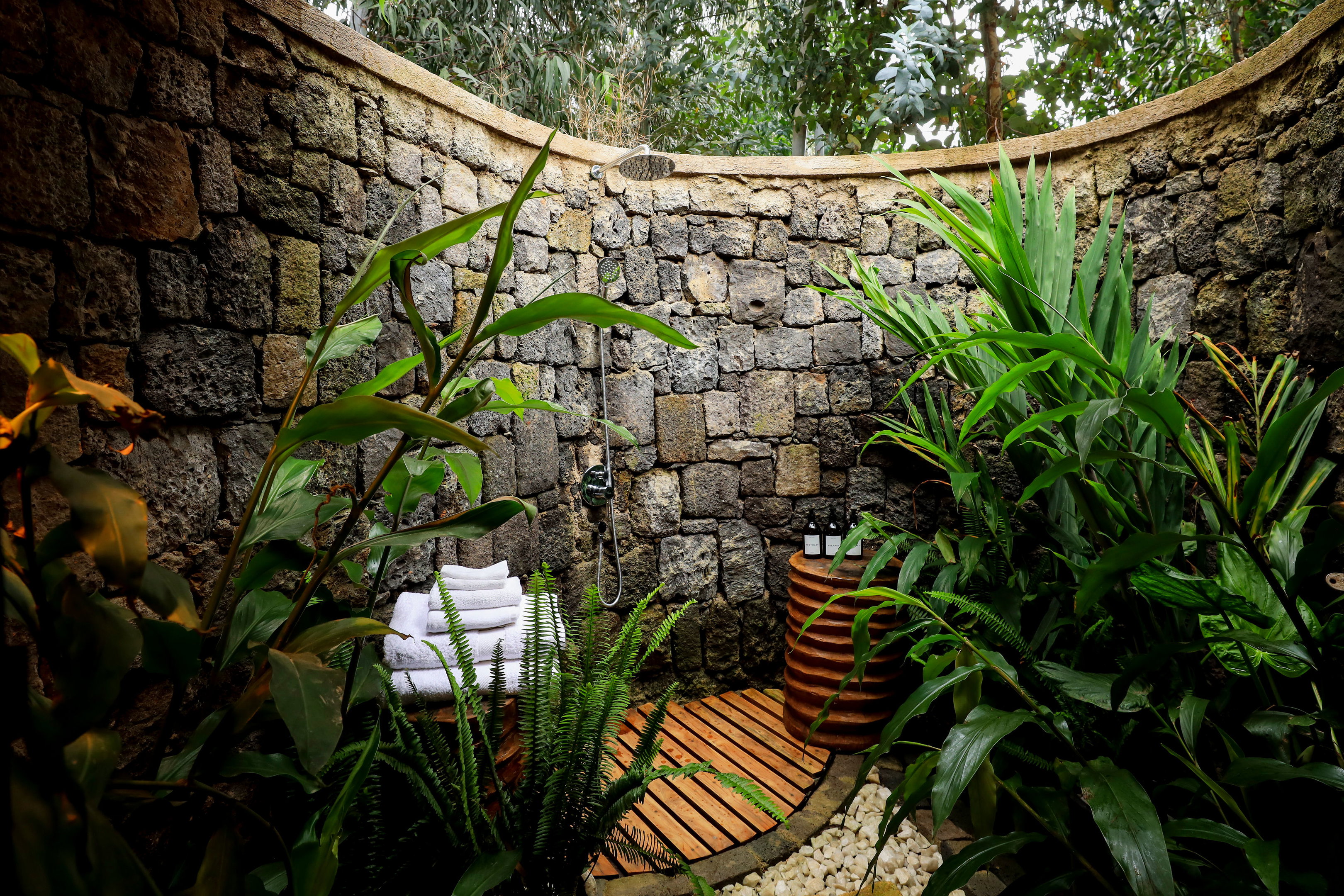 Outdoor shower at Sambora Kinigi Lodge