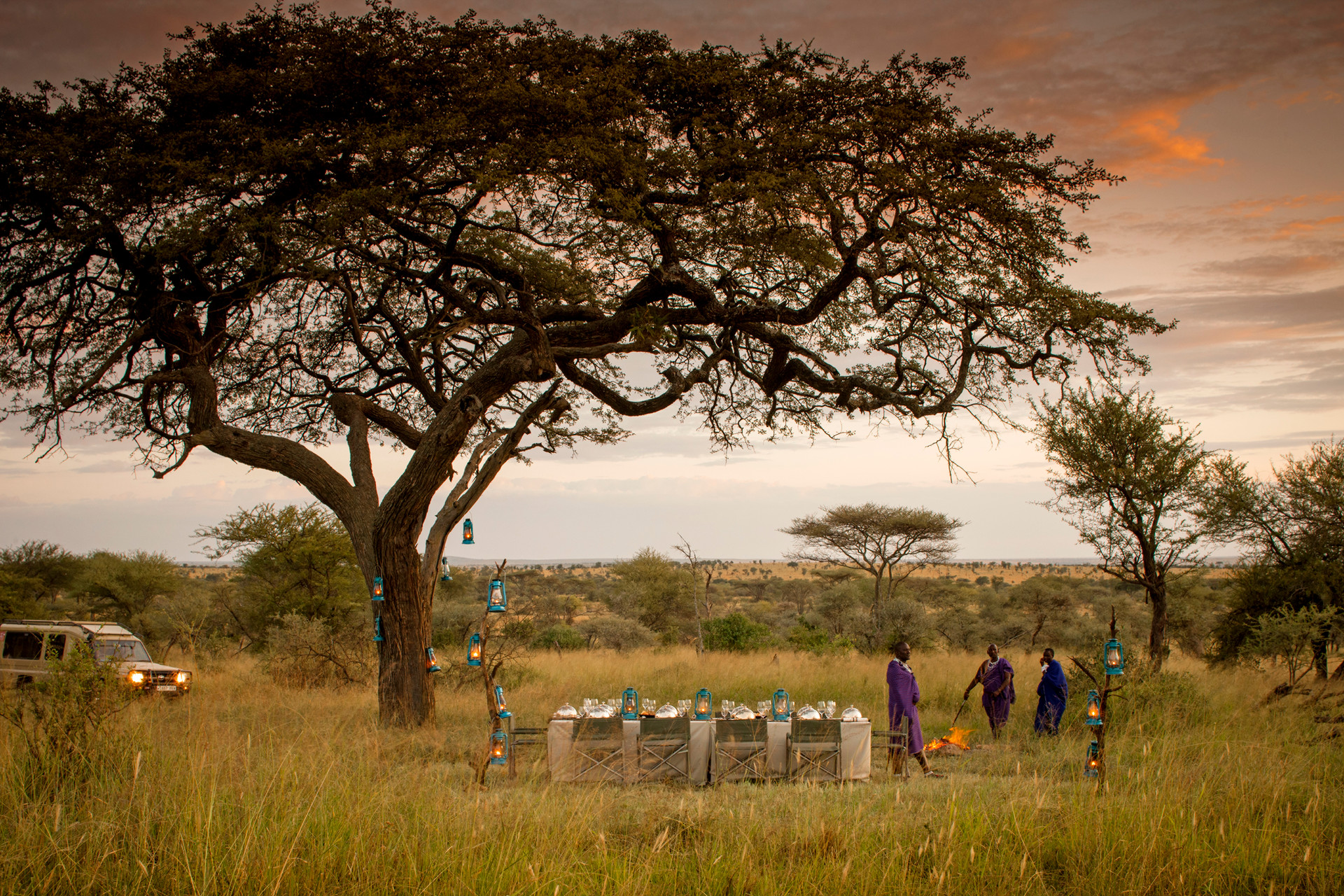 Sundowner setup in the Serengeti