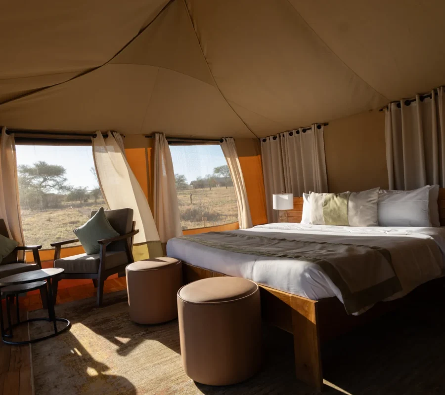 Luxury safari tent interior in Tanzania
